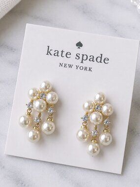 Kate Spade Pearl Chandelier Earrings Crystal Flower Drop Statement Earrings